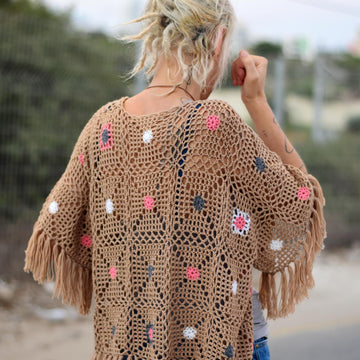 Style Traveler crochet cardigan with fringe