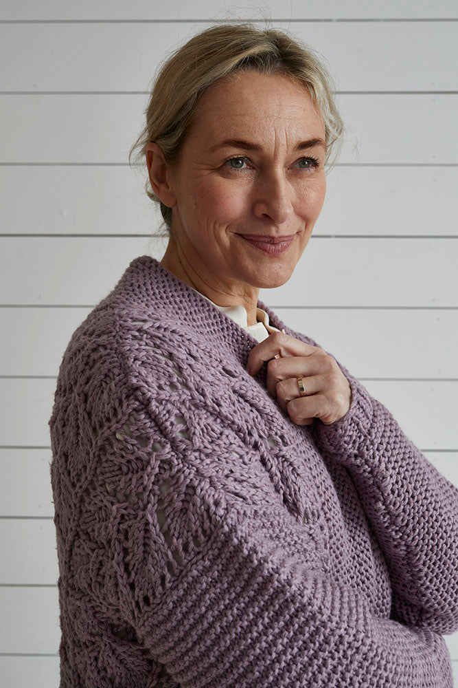 Lace and Garter Stitch Cardigan - Knitting Pattern For Women in Debbie Bliss Dulcie by Debbie Bliss