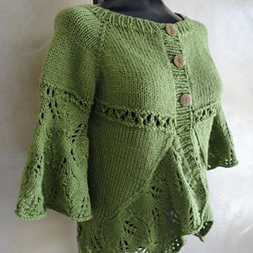 #119 Eyelets and Lace Curved Hem Cardigan