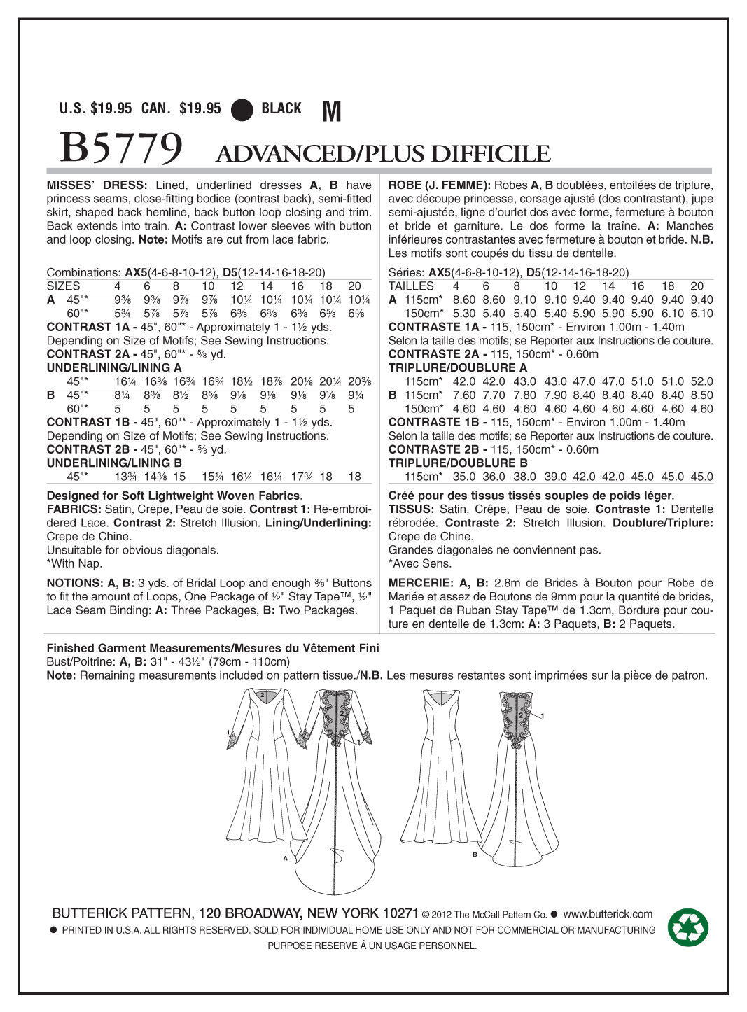 Butterick Misses' Dress B5779 - Sewing Pattern