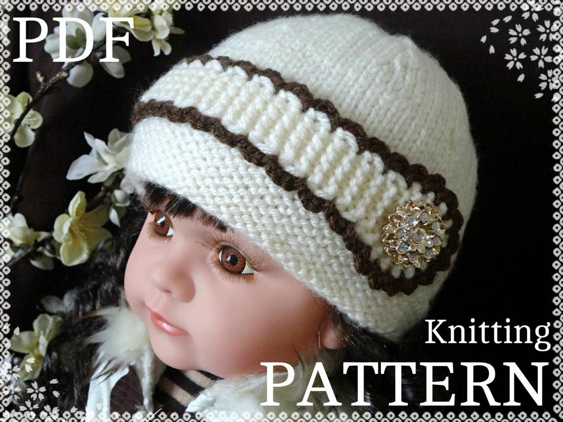 Knitting PATTERN Newborn Girl Winter Hat with Belt
