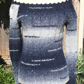 Ribbed Sweater with Wide Scoop Neck