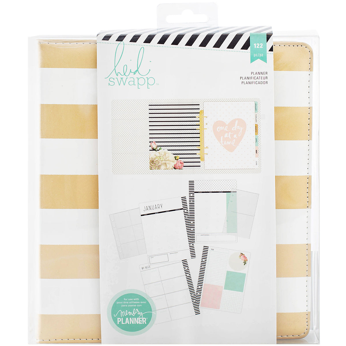 American Crafts Heidi Swapp Large Memory Planner 7.75"X8.75" - Gold Foil Stripes