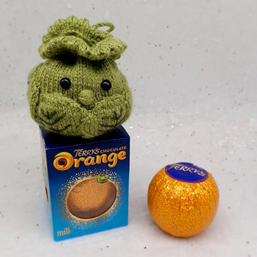 PDF Christmas Knitting Pattern DK Decoration Chocolate Orange Cover Drawstring Bag Gift Charity knit EASY Christmas Eve Box Sprout Pudding