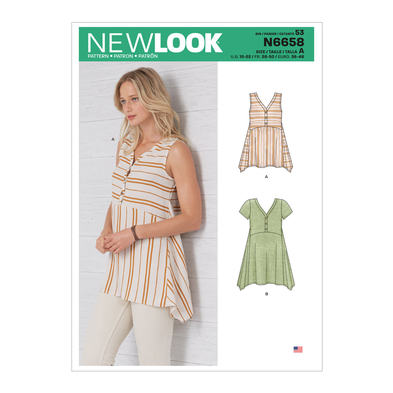 New Look N6658 Misses' Handkerchief Hemmed Top 6658 - Paper Pattern, Size 10-12-14-16-18-20-22