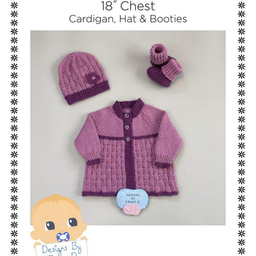 Leah 18 inch chest 3-6mths Baby cardigan, Hat  & Booties knitting pattern