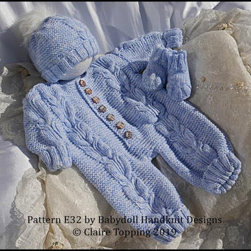 Cosy Cabled All-in-one set 16-22” doll/preemie – 3m+ baby