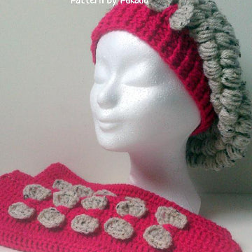 Puff Stitch Beret and Armwarmers Plussize
