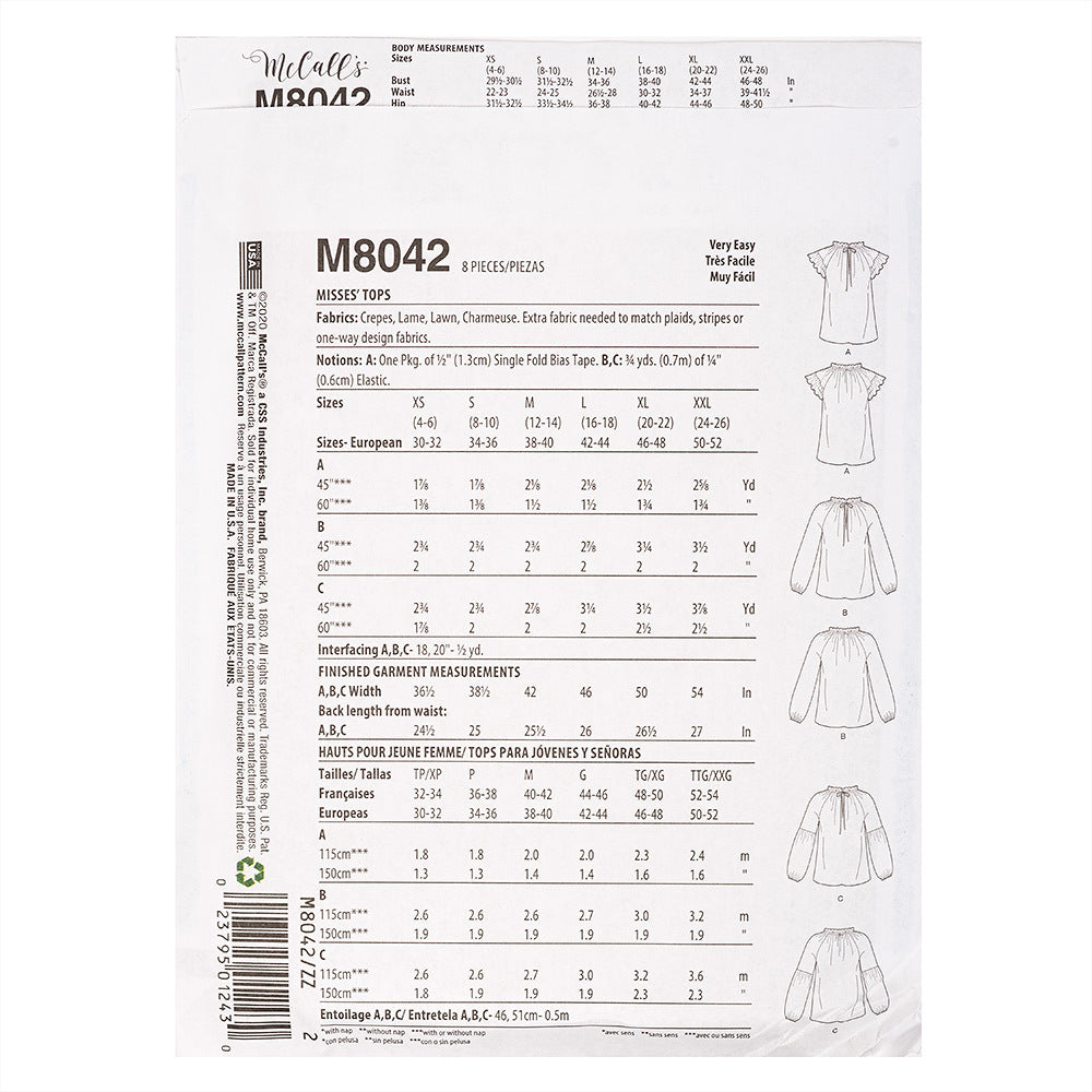 McCall's #MiaMcCalls - Misses' Tops M8042 - Sewing Pattern