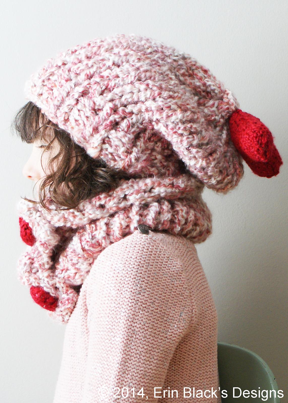 Chunky Slouchy Heart Hat and Cowl (hat024)