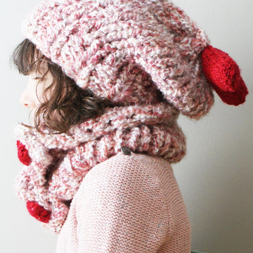 Chunky Slouchy Heart Hat and Cowl (hat024)