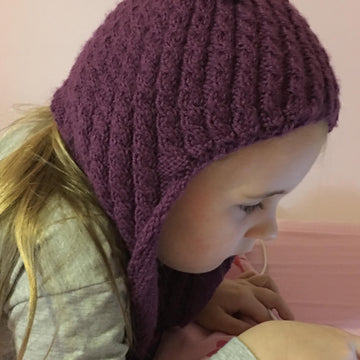 Girls Plum Cable Knit Earflap Hat
