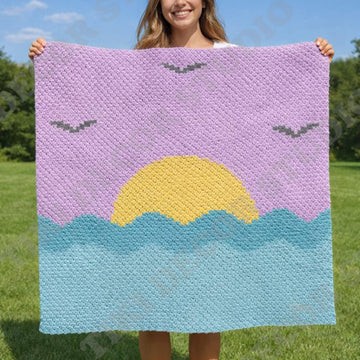 CROCHET PATTERN Sun Landscape Blanket Ocean Sunrise Throw Father's Day Lapghan C2C SC
