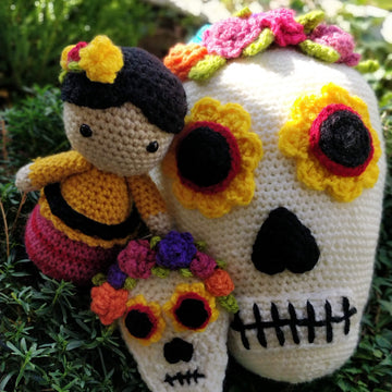Carmencita and Dia de los Muertos Flower Skull crochet Amigurumi doll