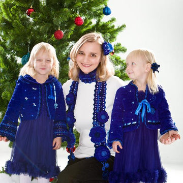 Royal Blue. Genia Crocheted Scarf & Flower Pins