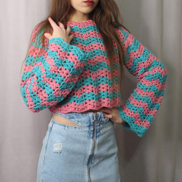 Wavy jumper, cropped sleeves top