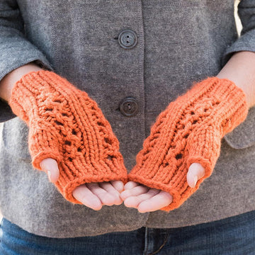 Double Lace Rib Fingerless Mitts #704