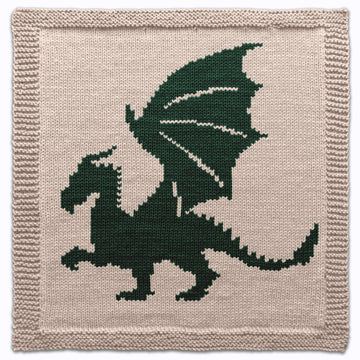 Green Dragon Square Knitting Pattern, Fantasy Knit Block