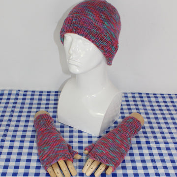 Self Striping beanie Hat & Fingerless Gloves CIRCULAR