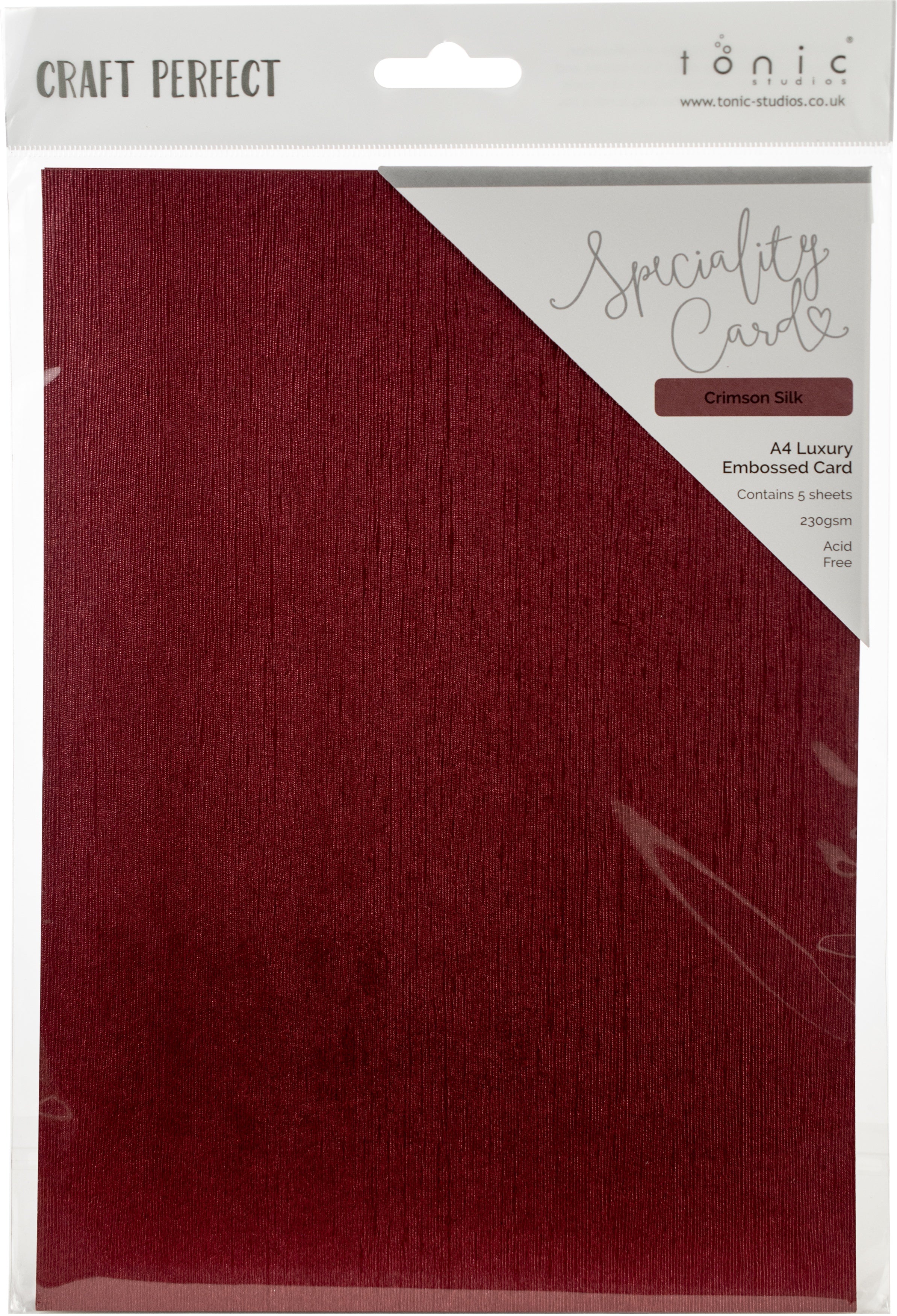 Tonic Studios Craft Perfect Luxury Embossed Cardstock A4 5/Pkg - Crimson Silk