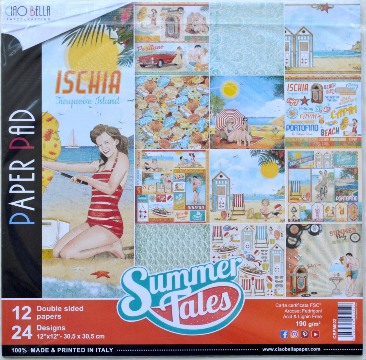 Ciao Bella Double-Sided Paper Pack 90lb 12"X12" 12/Pkg - Summer Tales, 12 Designs/1 Each