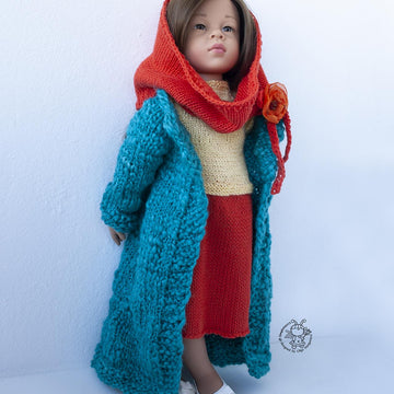 Outfit Orange and Turquoise for 18in doll  knitting flat