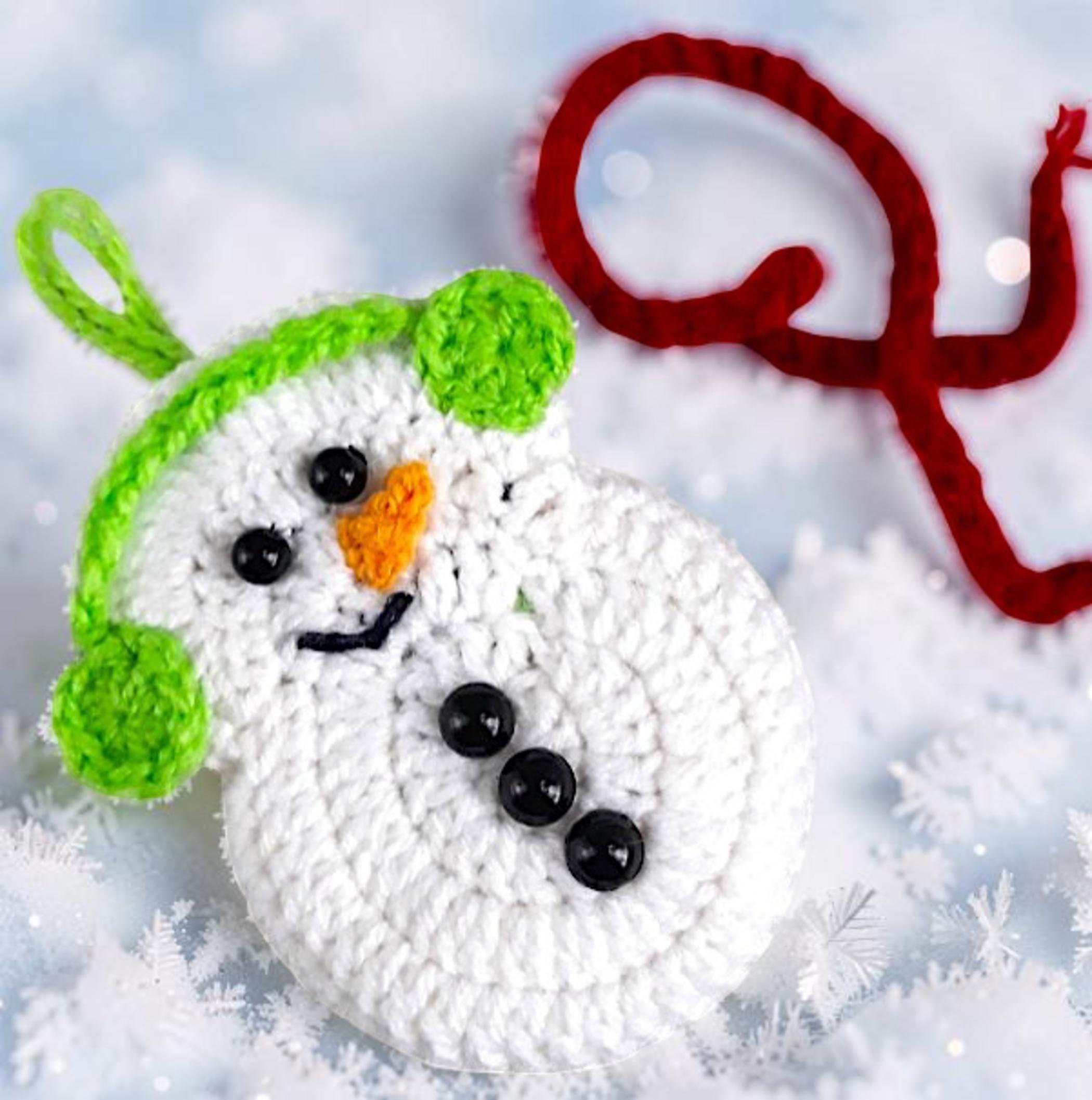 Christmas Crochet Snowman Pattern in Red Scarf and Headphones, Winter Amigurumi Ornament PDF, DIY Easy Toy Tutorial