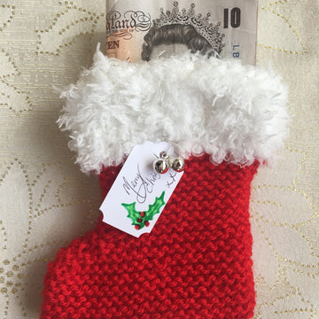 Easy Garter Stitch Christmas Stockings Gift Card Money & Tag DK Knitting Pattern