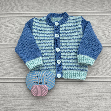 CJ & Ellie Baby cardigan knitting pattern sizes 16-22 inch chest size
