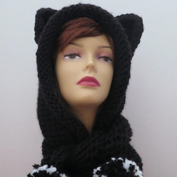 Cat Hoodie Scarf Pompoms