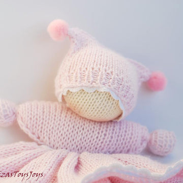 Pink Waldorf knitted girl doll for small babies