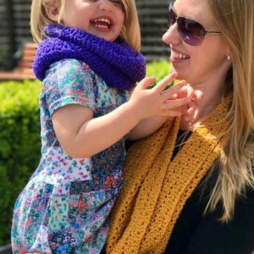 Mother and Daughter Lace Snood, Cowl, Infinity Scarf in Patons Smoothie DK