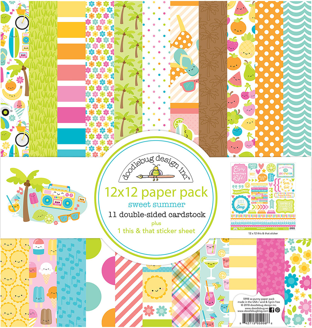 Doodlebug Double-Sided Paper Pack 12"X12" 12/Pkg - Sweet Summer