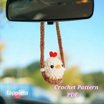 Chicken on a swing crochet pattern pdf, Baby chicken plushie car hanger crochet, Easter car decor, Chicken lover gift handmade car accessory