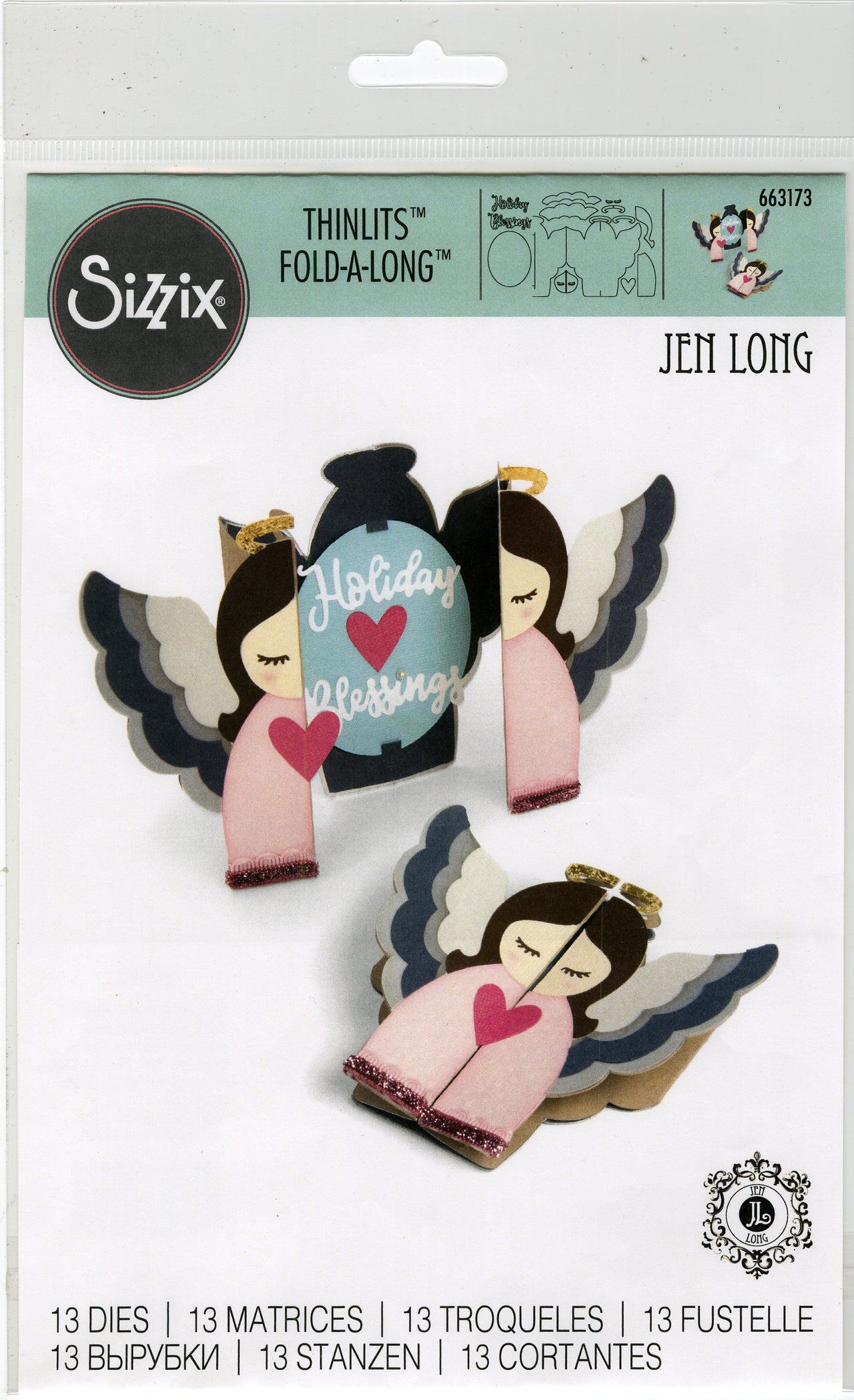 Sizzix Thinlits Dies By Jen Long 13/Pkg - Angel Fold-A-Long Card