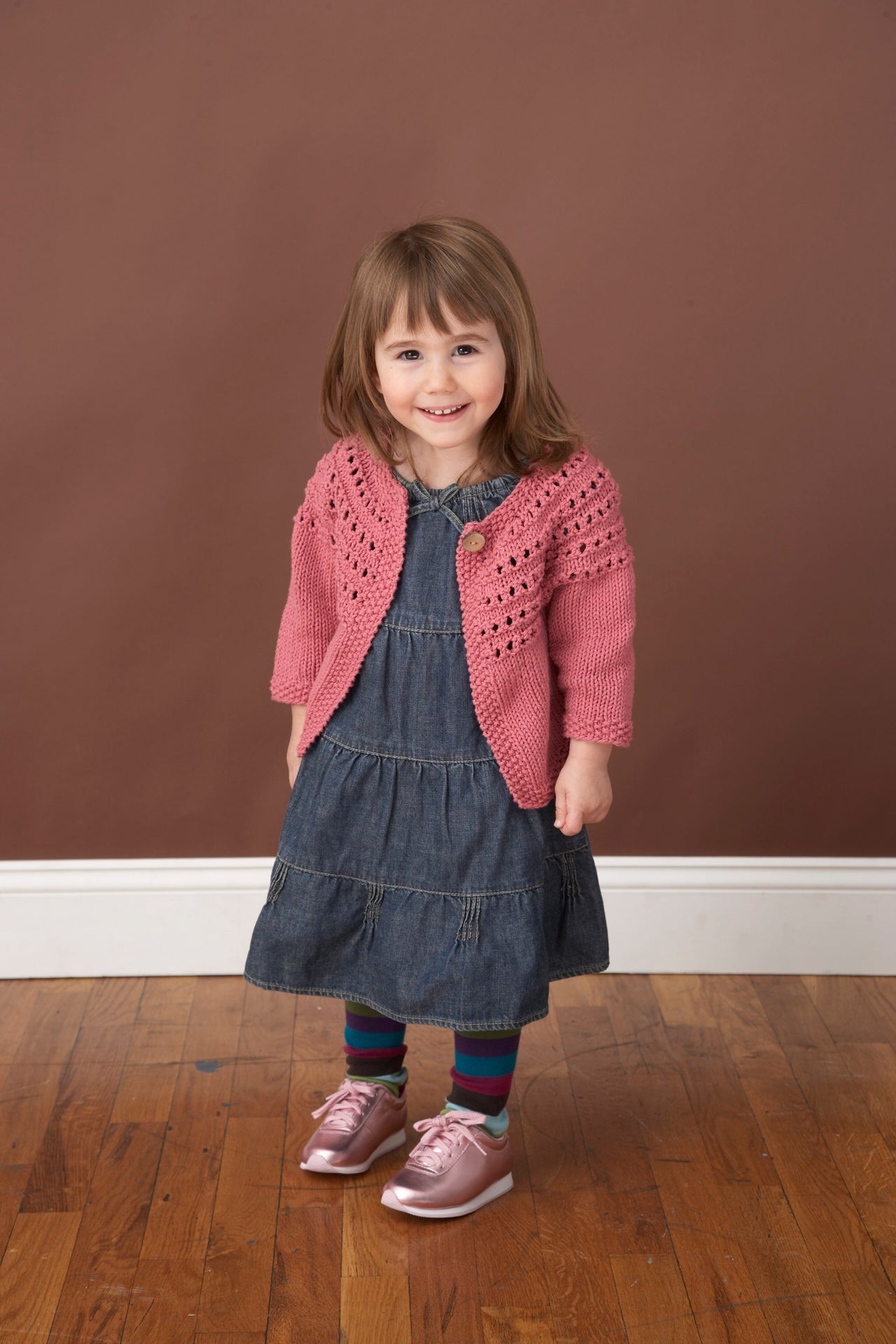 Eyelet Yoke Cardigan in Lion Brand Cotton-Ease - 70205A