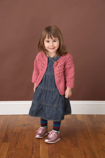 Eyelet Yoke Cardigan in Lion Brand Cotton-Ease - 70205A