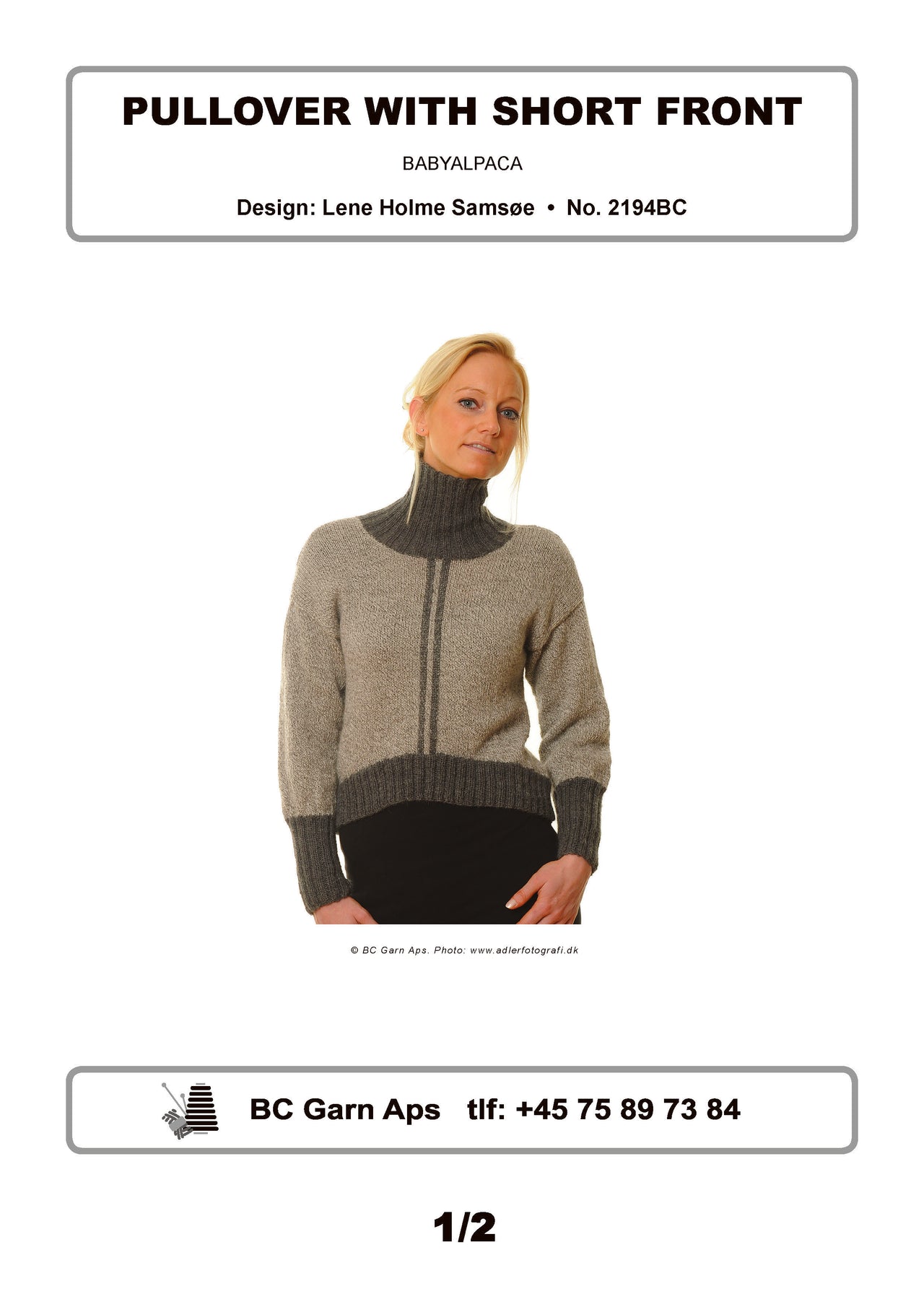 Pullover with Short Front in BC Garn Baby Alpaca - 2194BC - Downloadable PDF