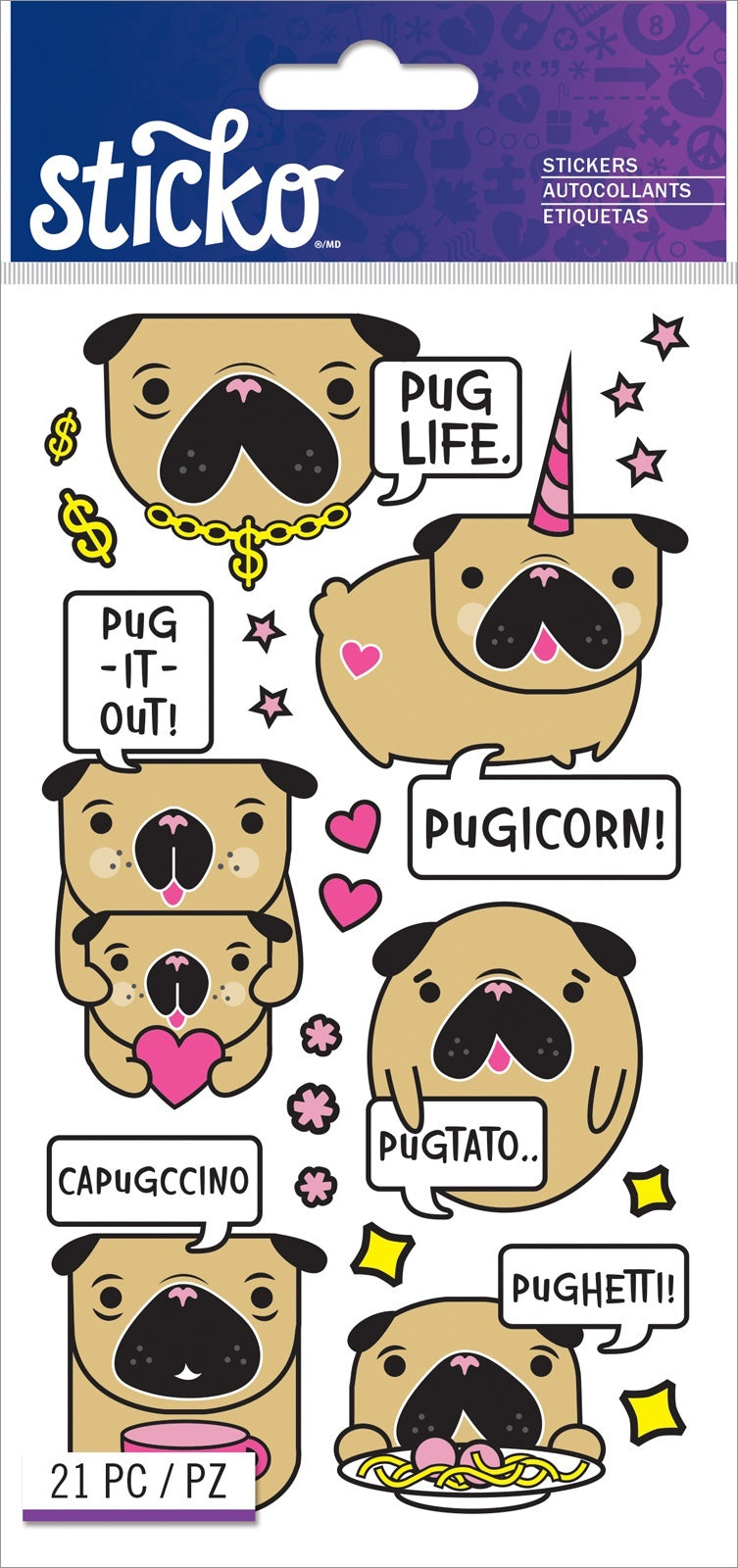 Sticko Classic Stickers - Funny Pugs