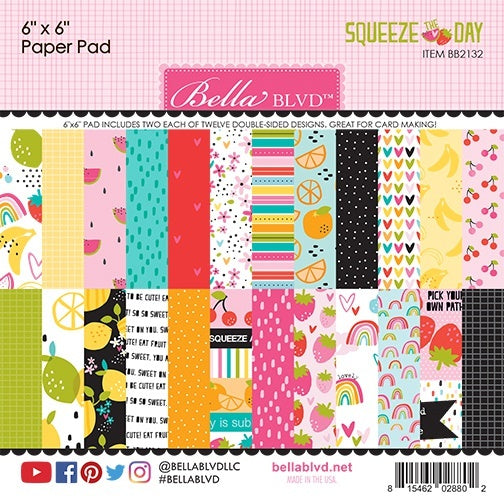 Doodlebug Bella Blvd Double-Sided Paper Pad 6"X6" 24/Pkg - Squeeze The Day, 12 Designs/2 Each