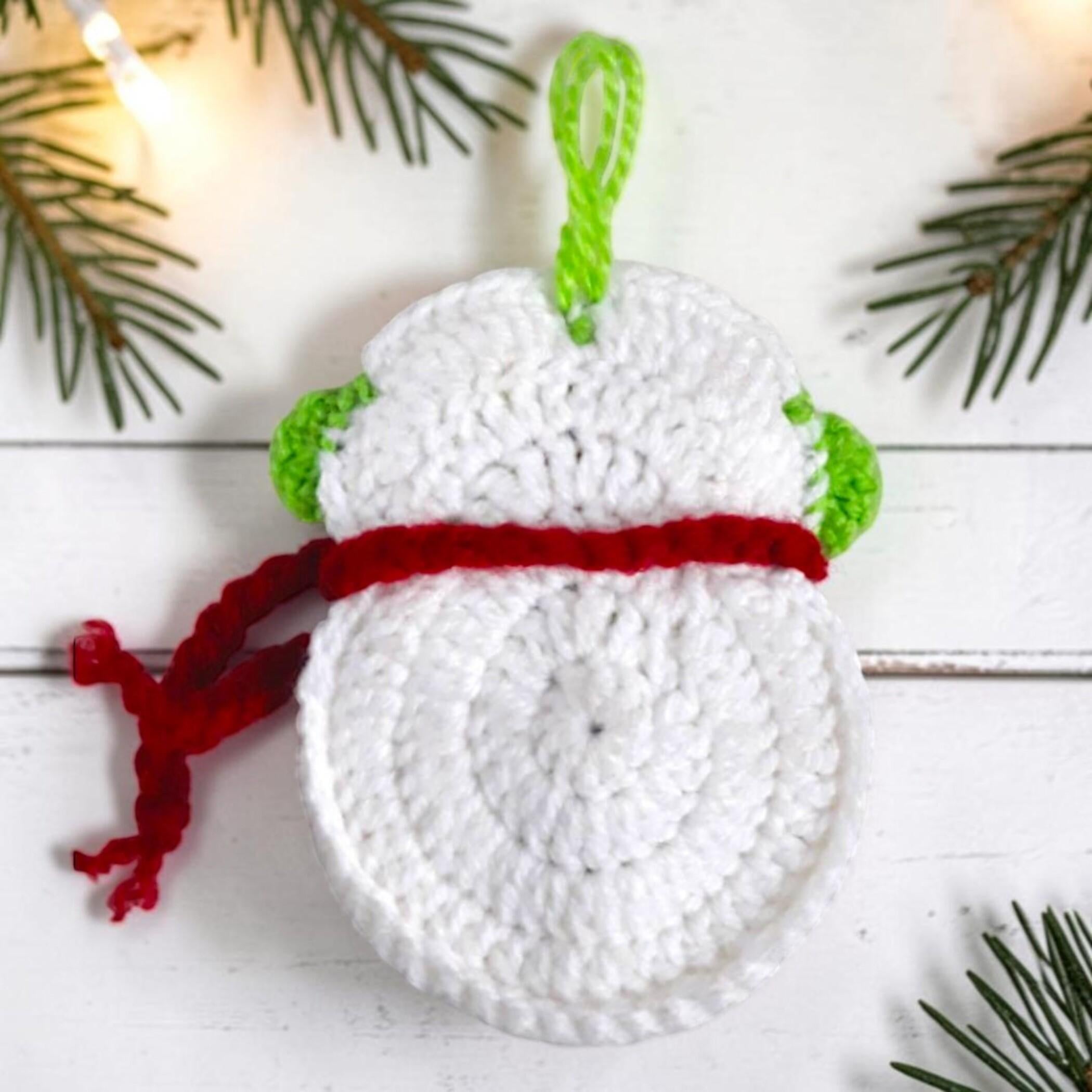 Christmas Crochet Snowman Pattern in Red Scarf and Headphones, Winter Amigurumi Ornament PDF, DIY Easy Toy Tutorial