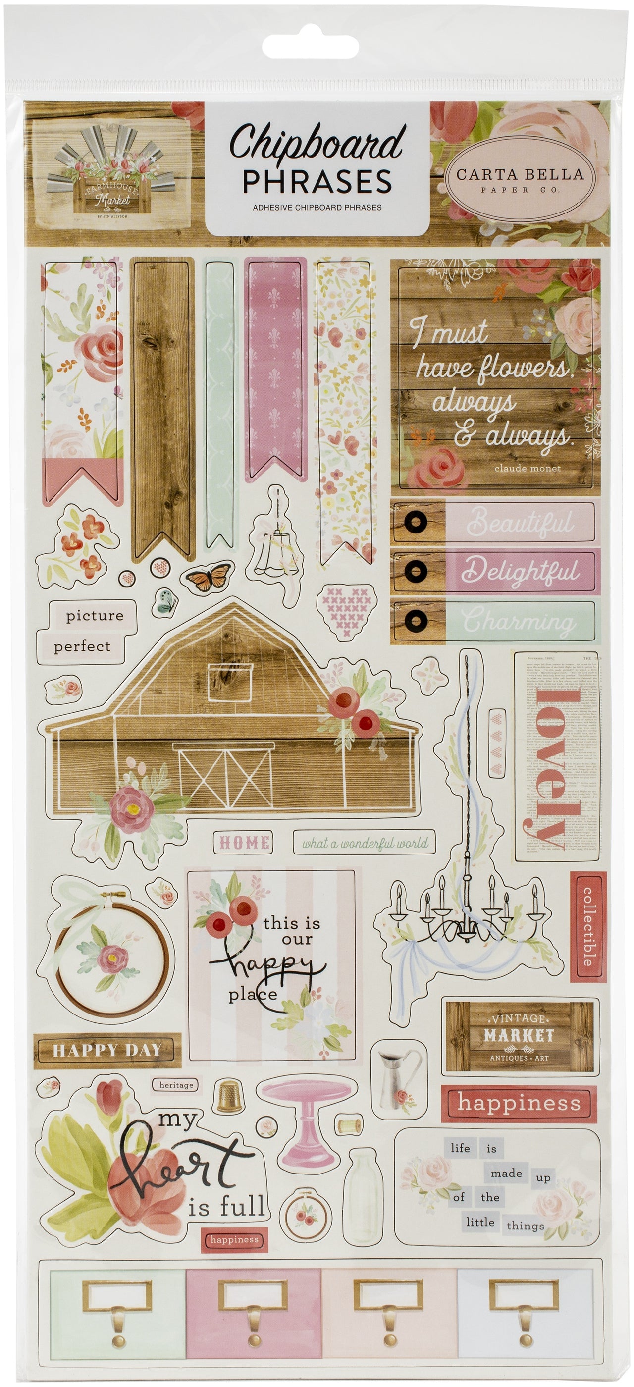 Echo Park Paper Farmhouse Market Chipboard 6"X13" - Phrases