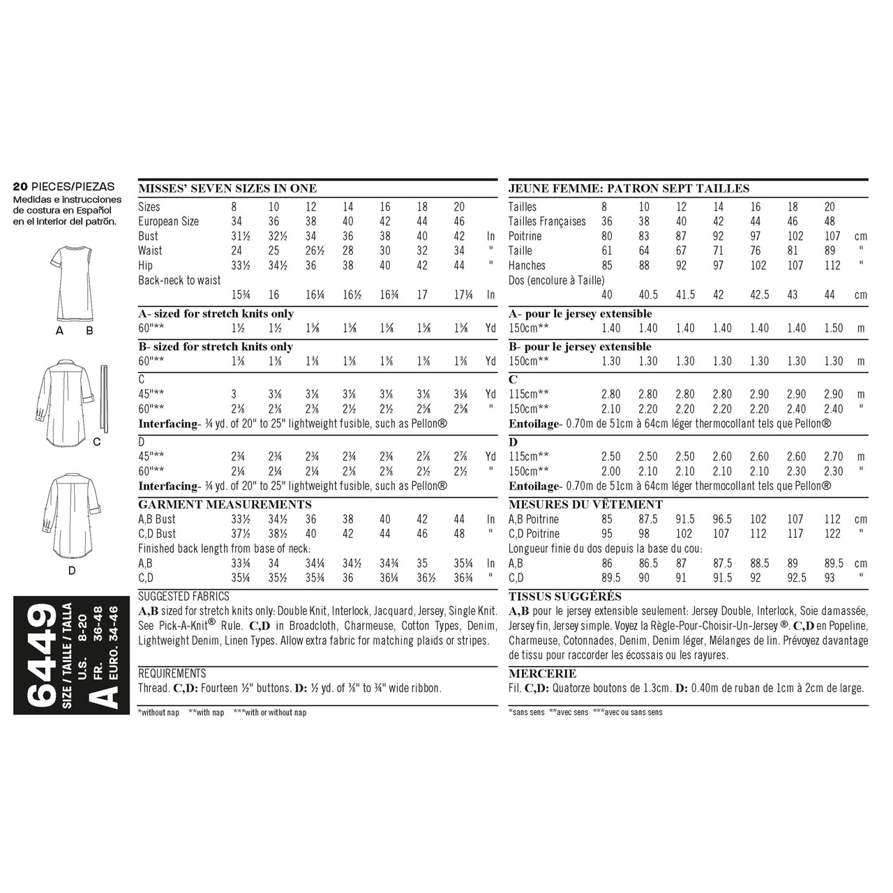 New Look Misses' Easy Shirt Dress and Knit Dress 6449 - Paper Pattern, Size A (8-10-12-14-16-18-20)