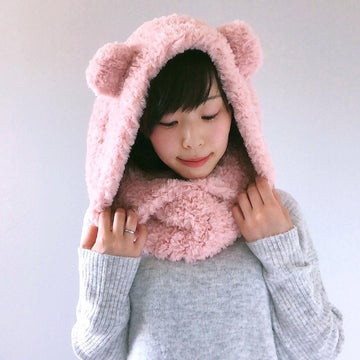 Fluffy Hooded Bear Cowl
