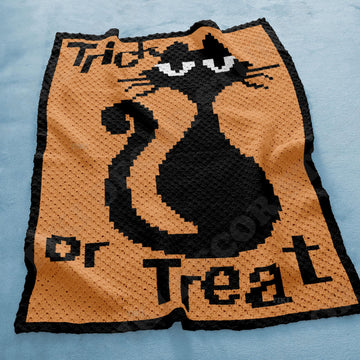 Halloween Cat Orange Blanket Trick or Treat Afghan C2C Crochet How-to