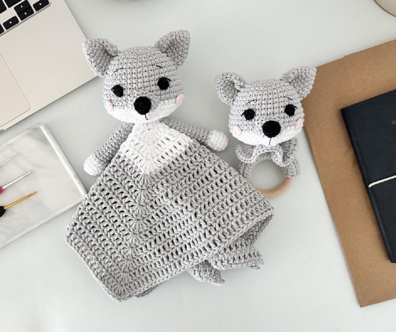 Wolf Baby Lovey Blanket & Rattle Crochet Pattern PDF – Cute Stuffed Toy Tutorial