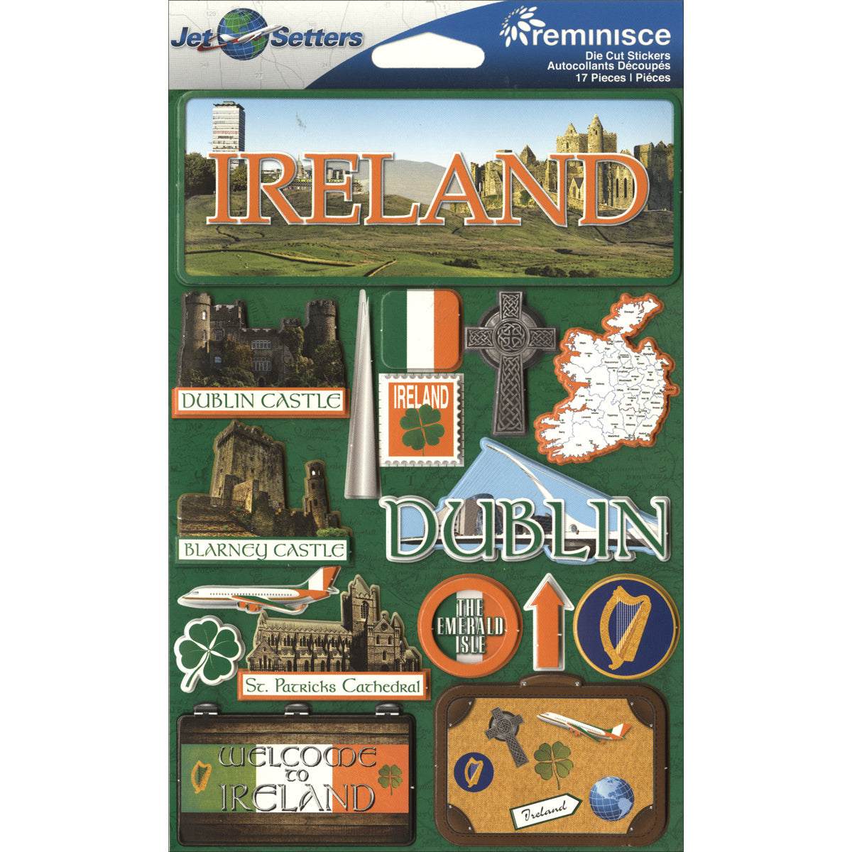 Reminisce Jet Setters Country Dimensional Stickers 4.5"X7.5" - Ireland