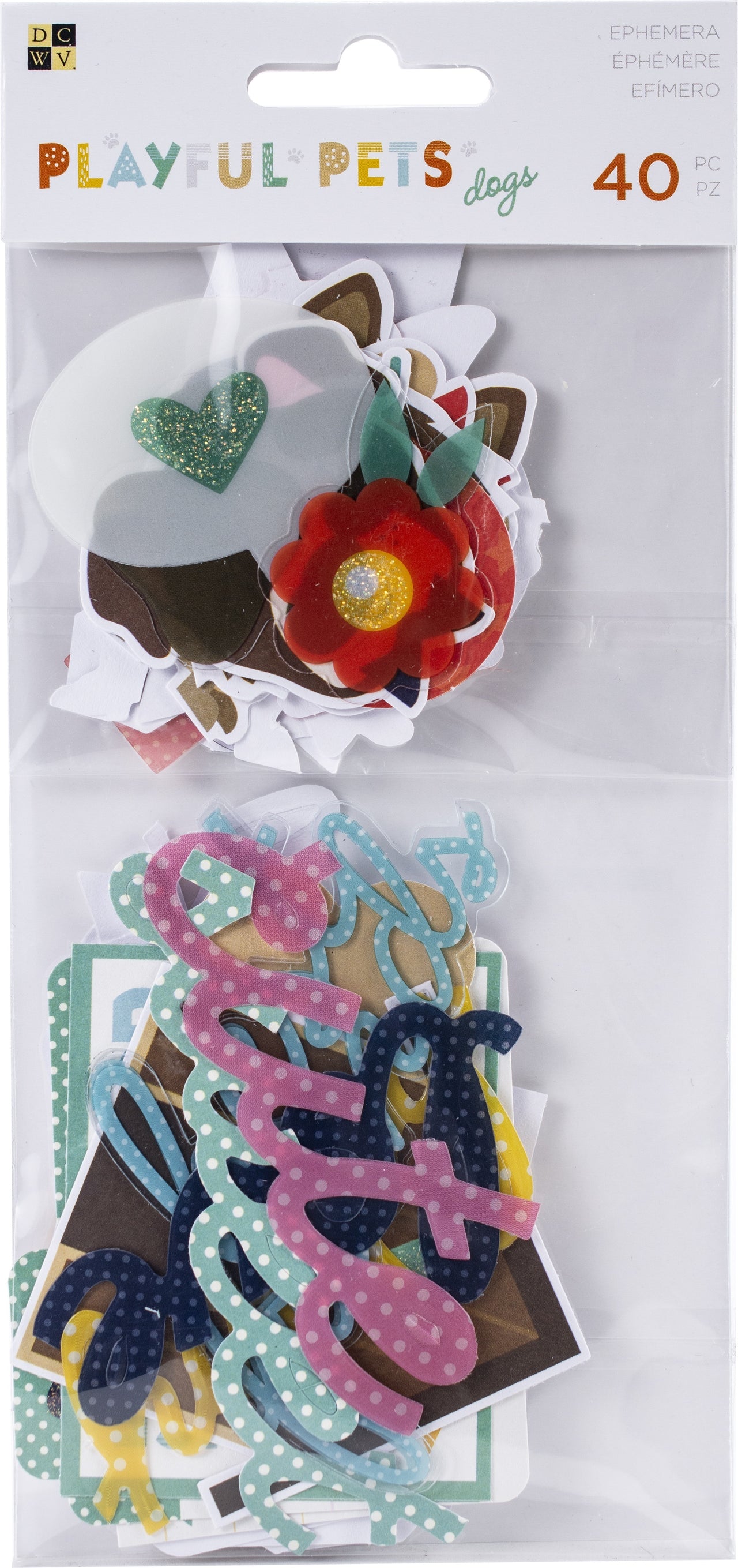 American Crafts Playful Pets Ephemera Die-Cuts 40/Pkg - Dogs W/Iridescent Glitter Accents