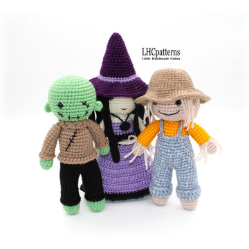 Crochet Pattern: Halloween Characters – Scarecrow, Skeleton, Witch, Mummy and Zombie Crochet Dolls (English)