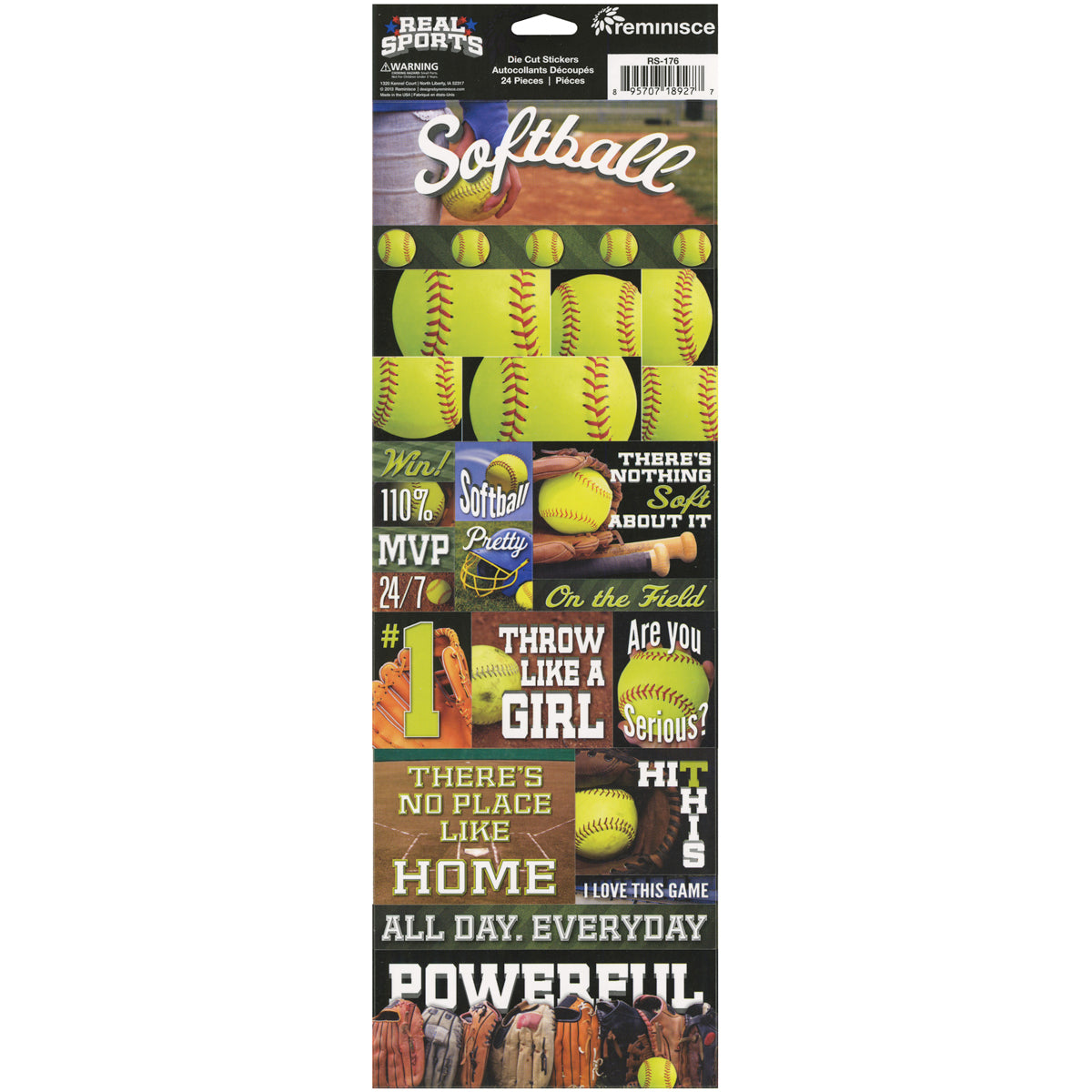 Reminisce Real Sports Cardstock Stickers 4.25"X13" - Softball Graphic